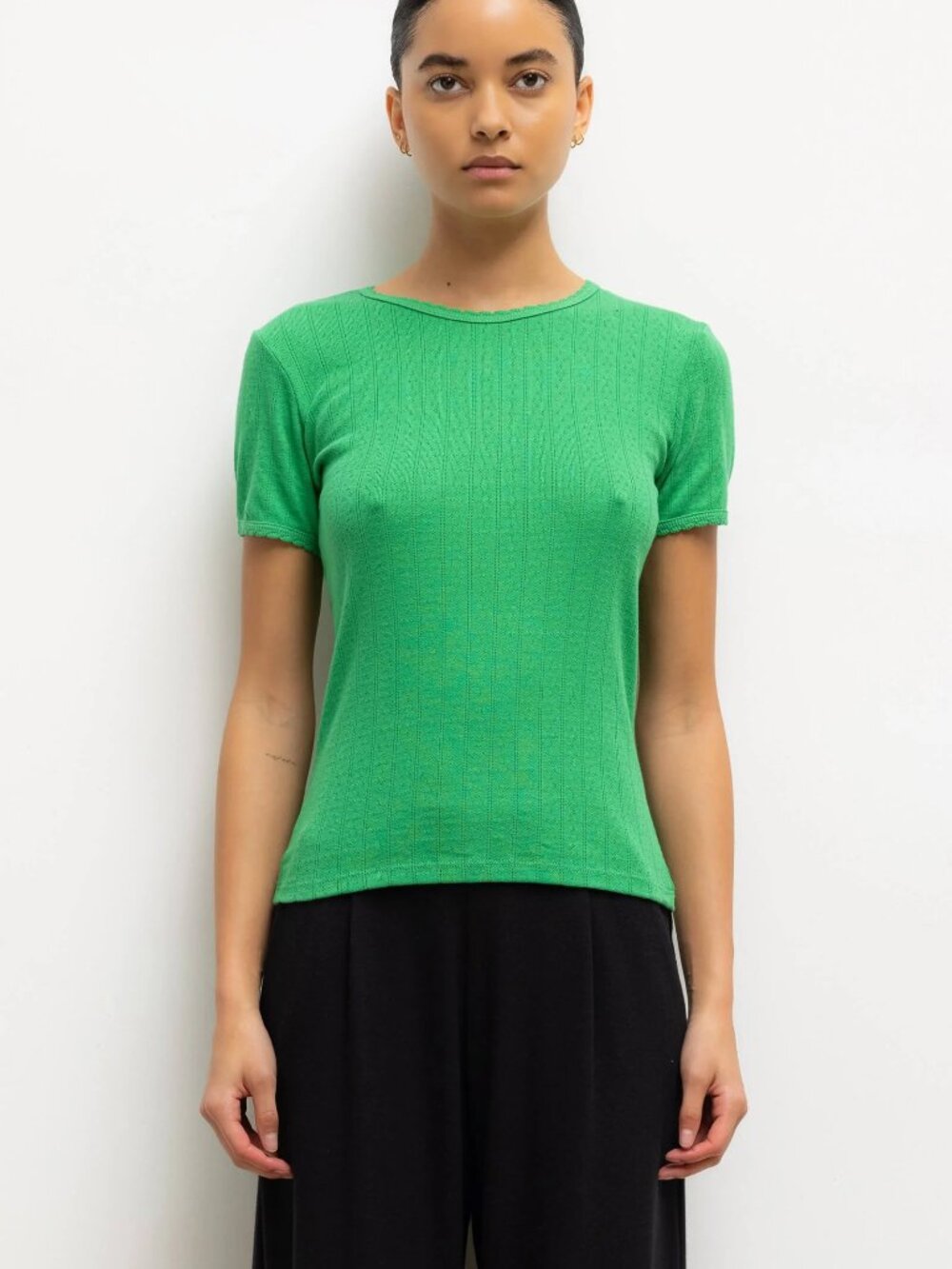 NWT Leset Pointelle Slim Fit Tee Vert M